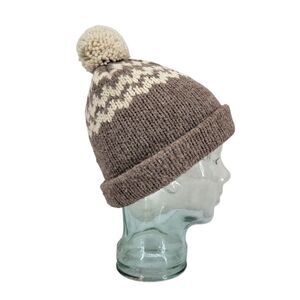 Wigwam Vintage 100% Virgin Wool Toboggan Hat Pompom Beanie Cream Taupe